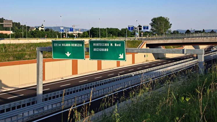 Il tratto finale della Pedemontana con le indicazioni per il futuro aggancio all’A4 Brescia-Padova