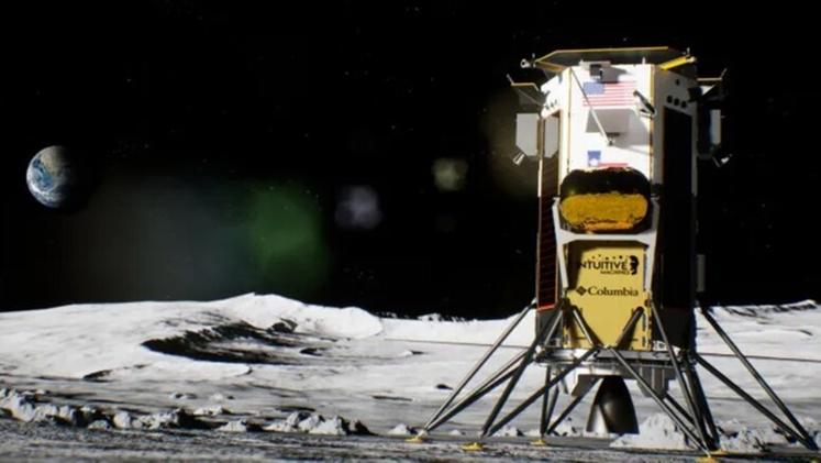 Rappresentazione artistica del lander Odysseus della Intuitive Machine sulla Luna (fonte: IM, NASA) RIPRODUZIONE RISERVATA
