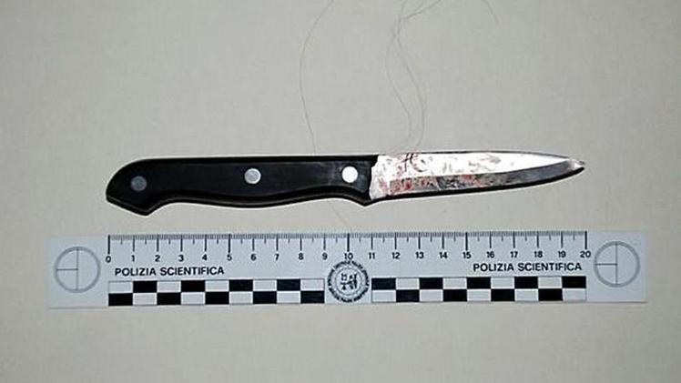 Il coltello da cucina con cui è stata aggredita la ragazza. COLORFOTO