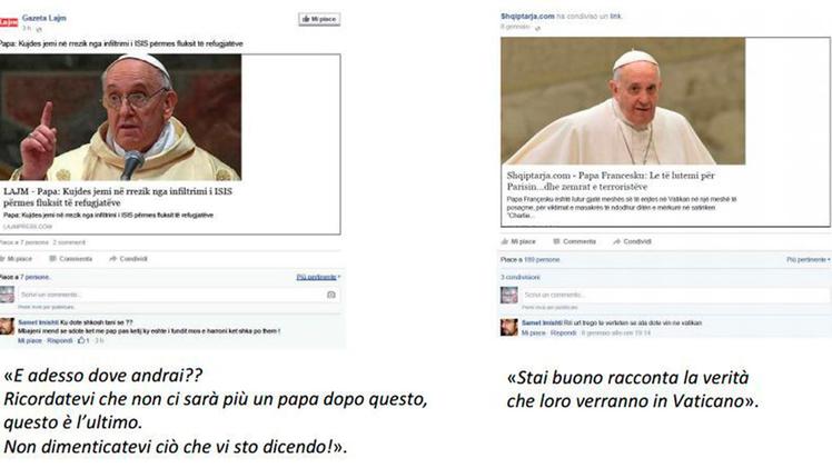 Le frasi di minaccia sul Papa postate da Samet Imishti sulla pagina Facebook dedicata alla jihad