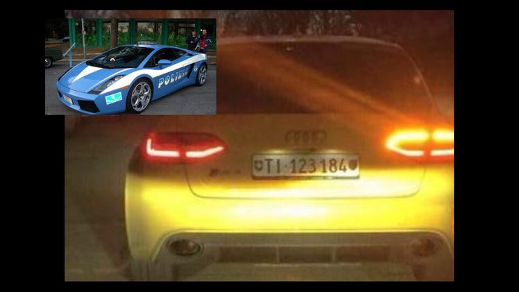 L'Audi gialla e la Lamborghini della polizia