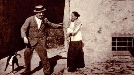Giuseppe Pascoli (1859 San Mauro di Romagna- 1917 Bolzano Vic.)Il poeta Giovanni Pascoli (1955-1912) con la sorella Mariù nel giardino  della casa di Barga