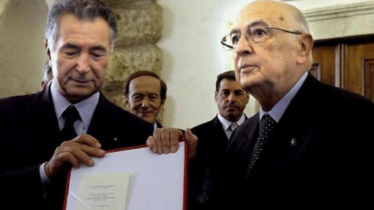 Gianni Zonin con il presidente della Repubblica Giorgio Napolitano durante la visita a Vicenza nel 2008