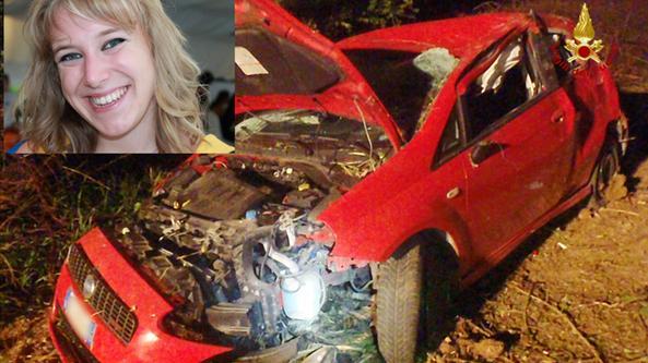 Marta Longhin, 25 anni, e la sua Fiat Punto distrutta dopo lo schianto