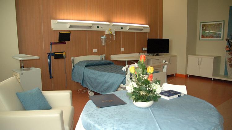 Una stanza del reparto a 5 stelle dell’ospedale San Bortolo
