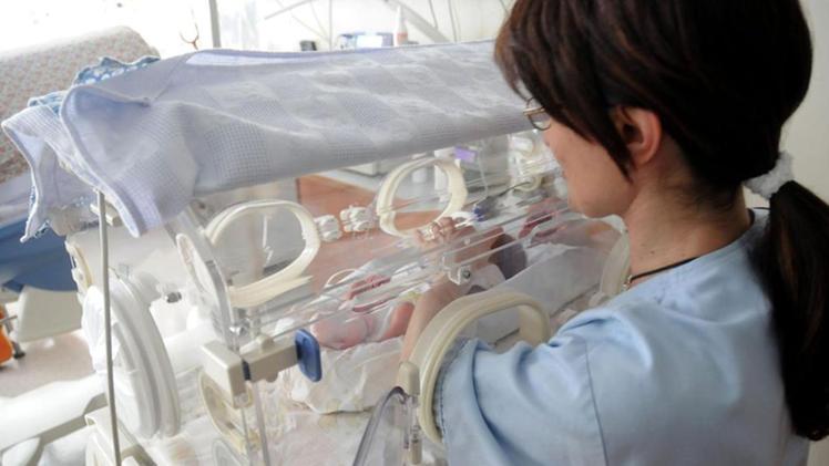 Un'infermiera assiste un neonato prematuro in una termoculla