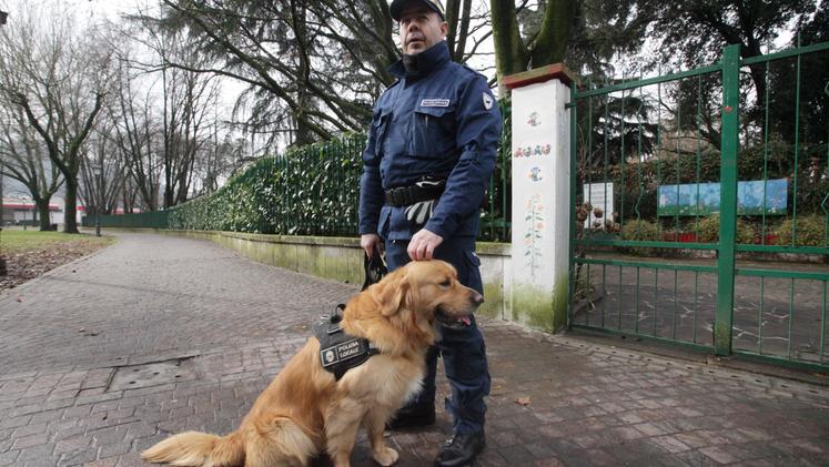 Il cane poliziotto Buddy con il suo conduttore a Campo Marzo