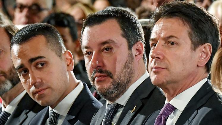 Da sinistra Di Maio, Salvini e Conte