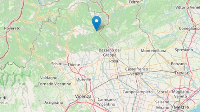 L'epicentro a un chilometro da Valstagna (fonte OpenStreetMap)