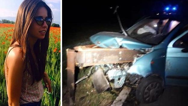 Benedetta Ciprian, 25 anni, e la sua auto dopo lo schianto