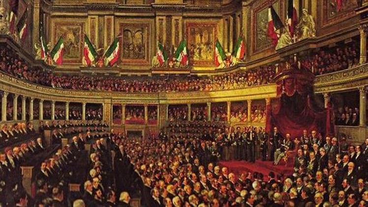 La seduta del primo parlamento nazionale a Palazzo Carignano, Torino