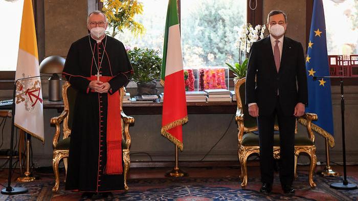 Il cardinale Pietro Parolin e Mario Draghi