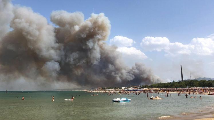 L'incendio nella zona sud di Pescara (Foto Ansa/Lorenzo Dolce)