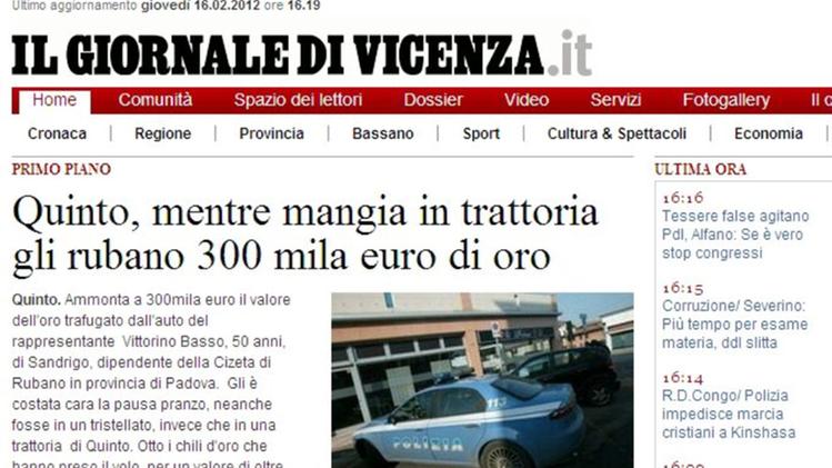  L’home page del Giornale di Vicenza on line di ieri pomeriggio    