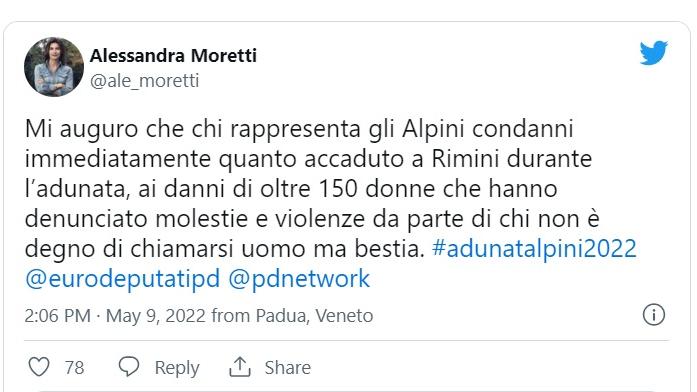Il tweet di Alessandra Moretti