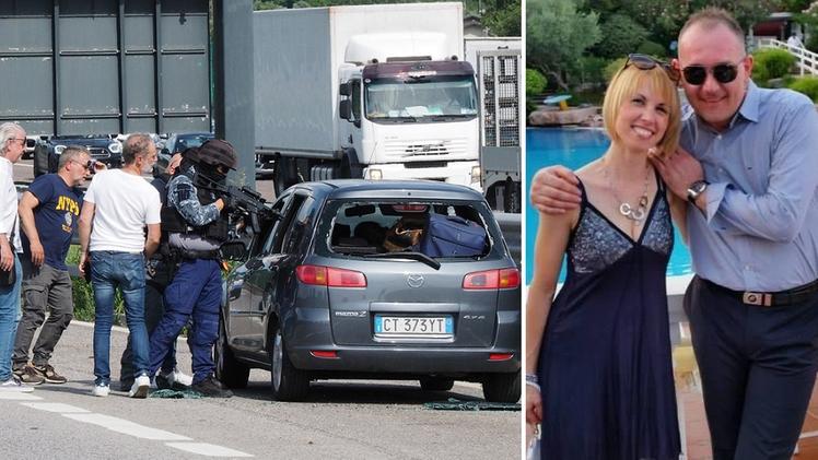 L'auto del killer lungo la tangenziale Sud di Vicenza e, a destra una foto di Lidia Miljkovic insieme all'ex marito Zlatan Vasiljevic (COLORFOTO/DALLA POZZA)