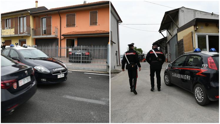 A destra carabinieri nella zona dove l’uomo è stato catturato dopo 32 ore di ricerca e, a sinistra, la palazzina in cui è avvenuta l'aggressione (Pecora)